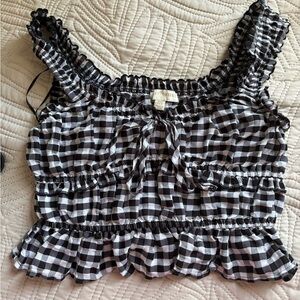 Black and White Gingham Ruffle Top